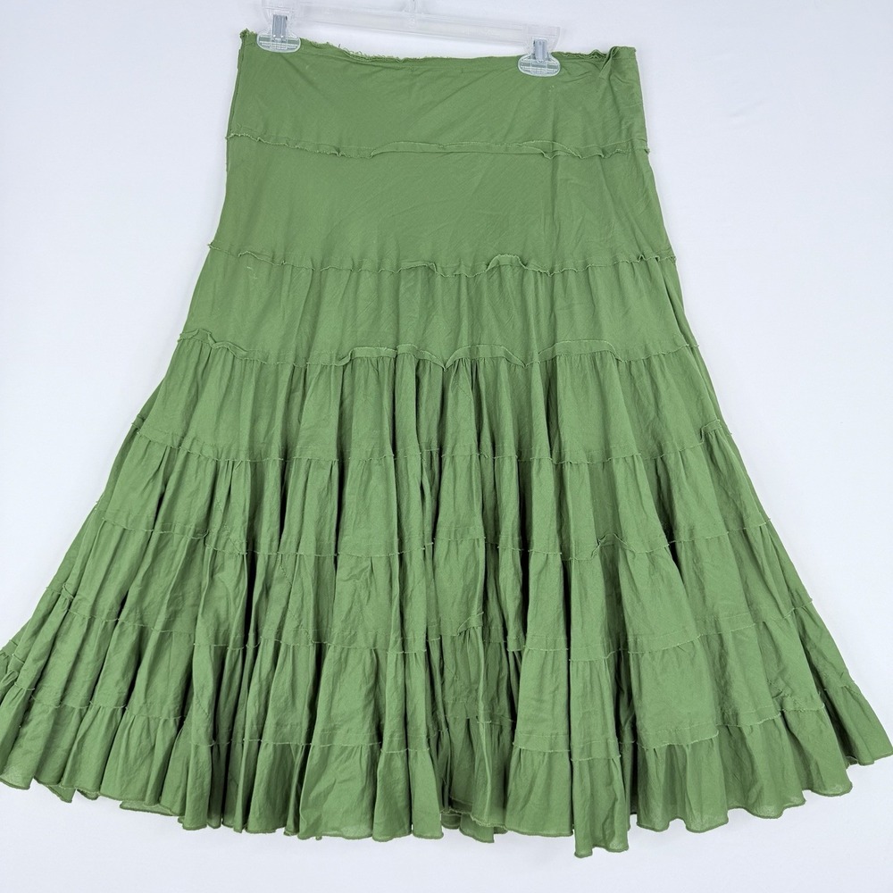 Silvergate Women's Green 100% Cotton Maxi Skirt Size Large Boho Ruffle - Picture 12 of 13